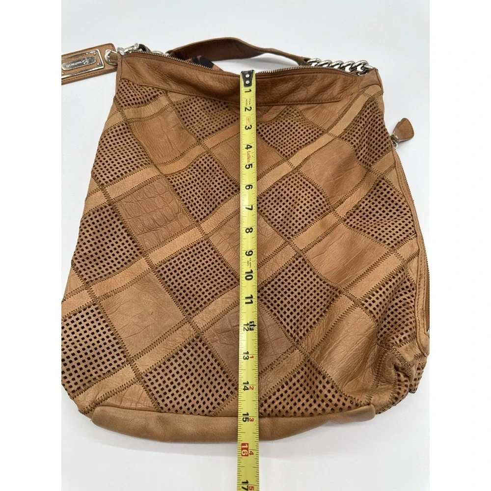 B Makowsky Handbag Thick‎ Leather Brown Deep Hobo Tote Boho Side Zip Pocket